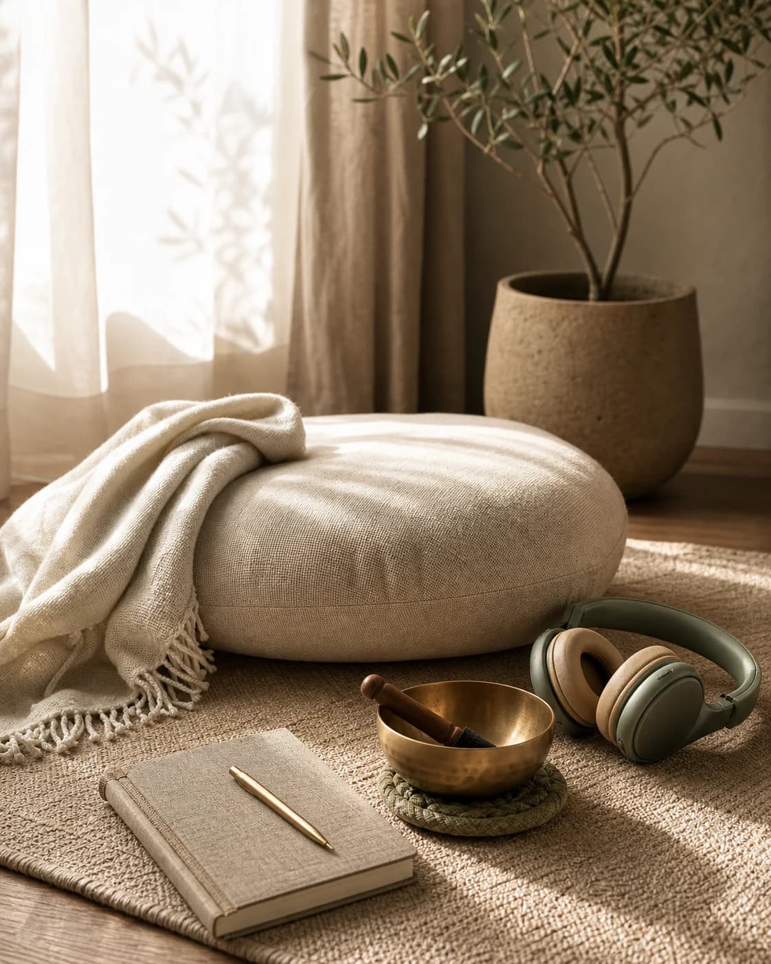 A calm Return to Self session setup with yoga mats and soft lighting
